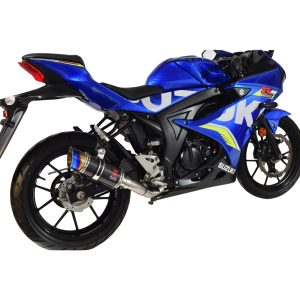 GSX-R 125 / 150 2017 - 2026 Performance Exhaust System 200mm Round Blue Tip Carbon Silencer