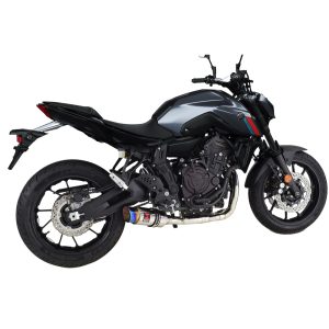 MT07 2021 - 2024 MT-07 De - Cat Exhaust System with 200mm Round Blue Tip Stainless Silencer
