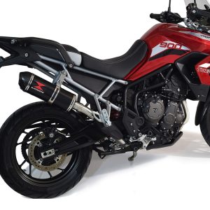Tiger 850 2020 - 2023 De Cat Exhaust System 300mm Oval Black Stainless Carbon Tip Silencer