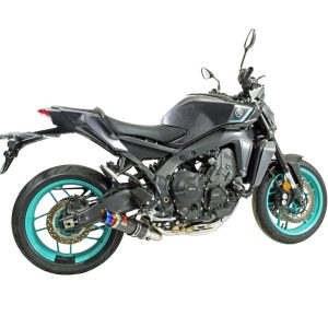 MT09 2024 - 2026 Low Level Exhaust System 230mm GP Round Blue Tip Carbon Silencer
