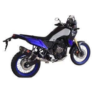 XTZ XT 700 Tenere 2021-2024 De-Cat Exhaust System 300mm Tri Oval Black Stainless Carbon Tip Silencer